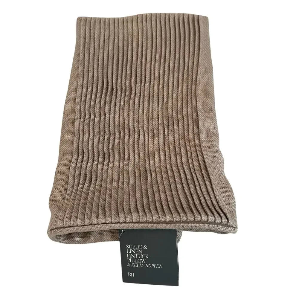 Restoration Hardware Suede & Linen Lumbar Pillow Cover 13x21 Camel NEW